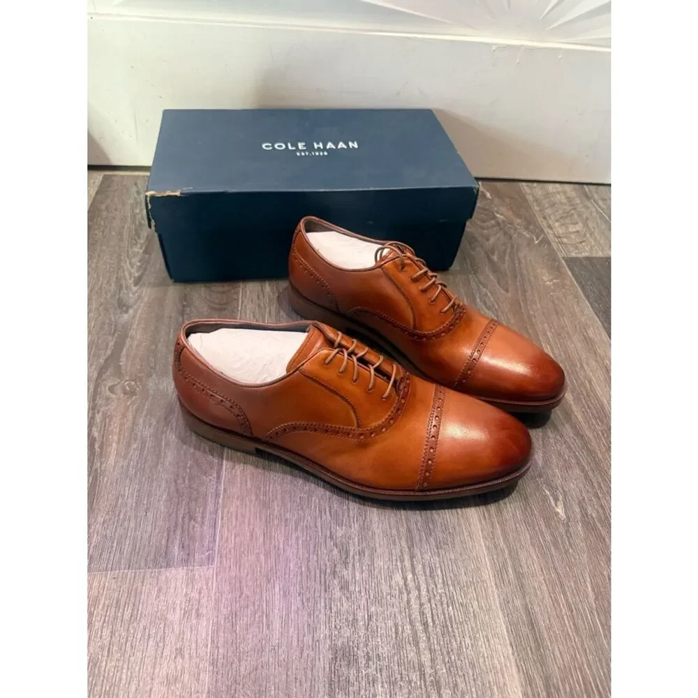 Cole haan Mens Harmon grand cap Oxford in British tan • 8.5